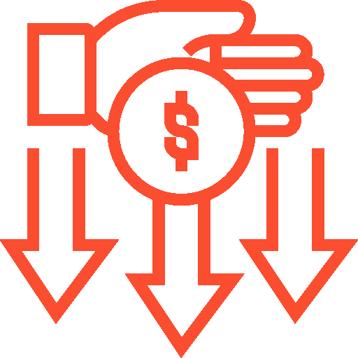 A hand holding a dollar sign with arrows pointing down.