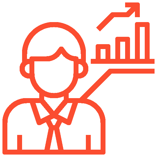 A line icon of a man with a graph.