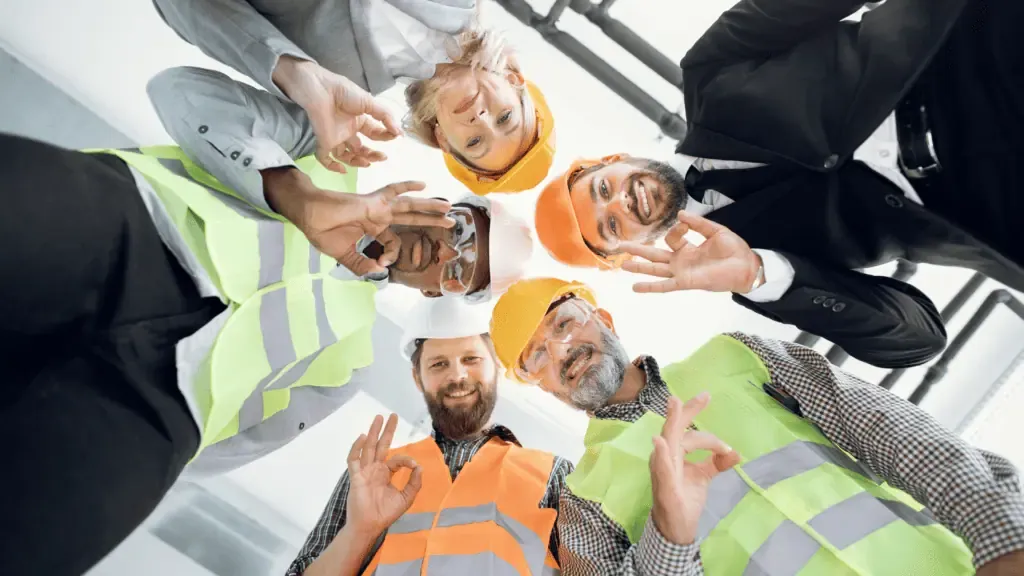 A group of construction workers posing for a photo.