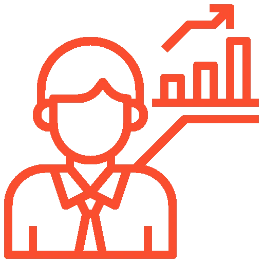 A line icon of a man with a graph.